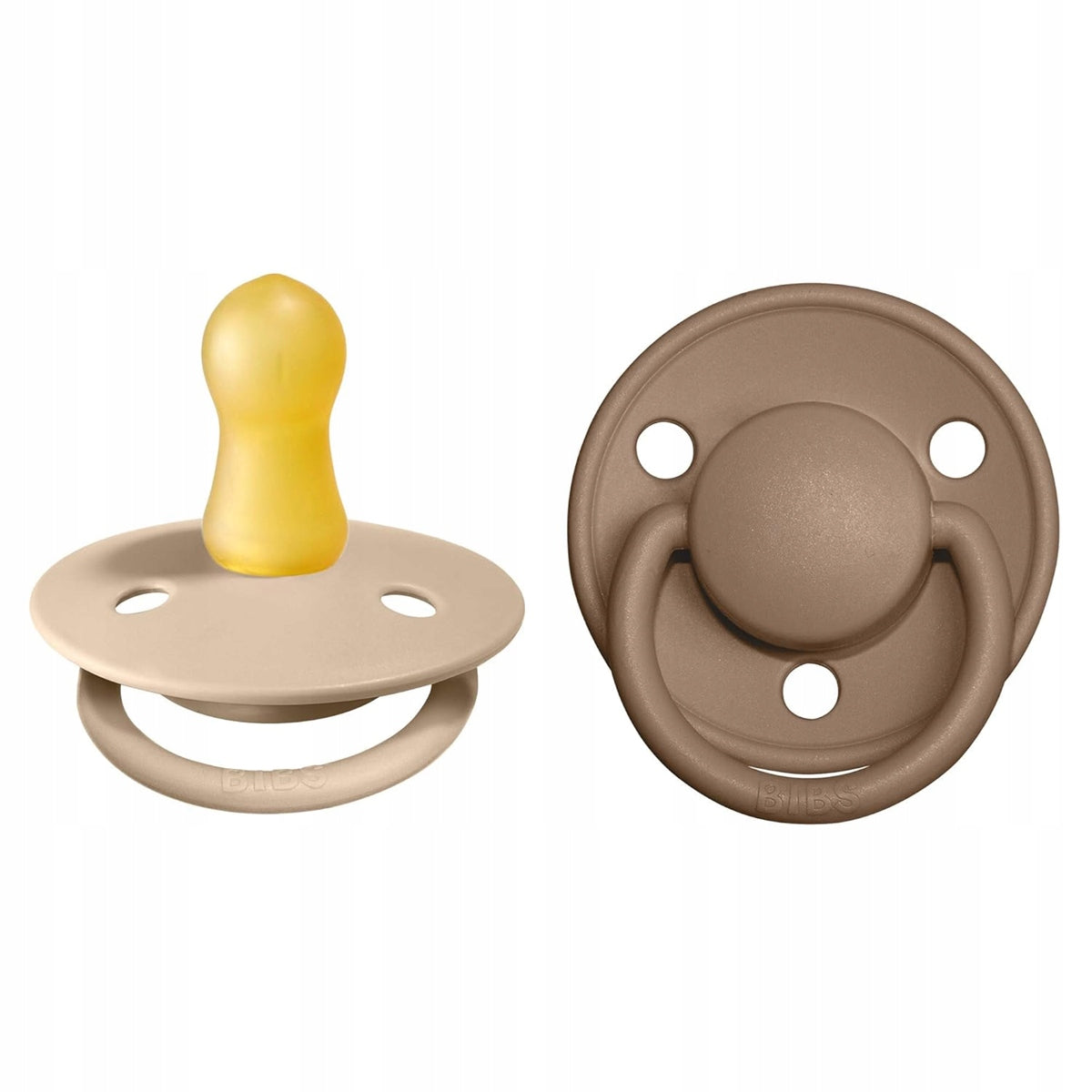 BIBS DE LUX smoczki uspokajające 2pack 0-6msc, kauczukowe smoczki okrągłe, kolor beige i brown