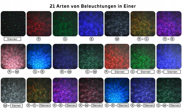 VOKSUN LED Bluetooth projektor gwiazd + pilot, 21 efektów światła i zorzy na sufit