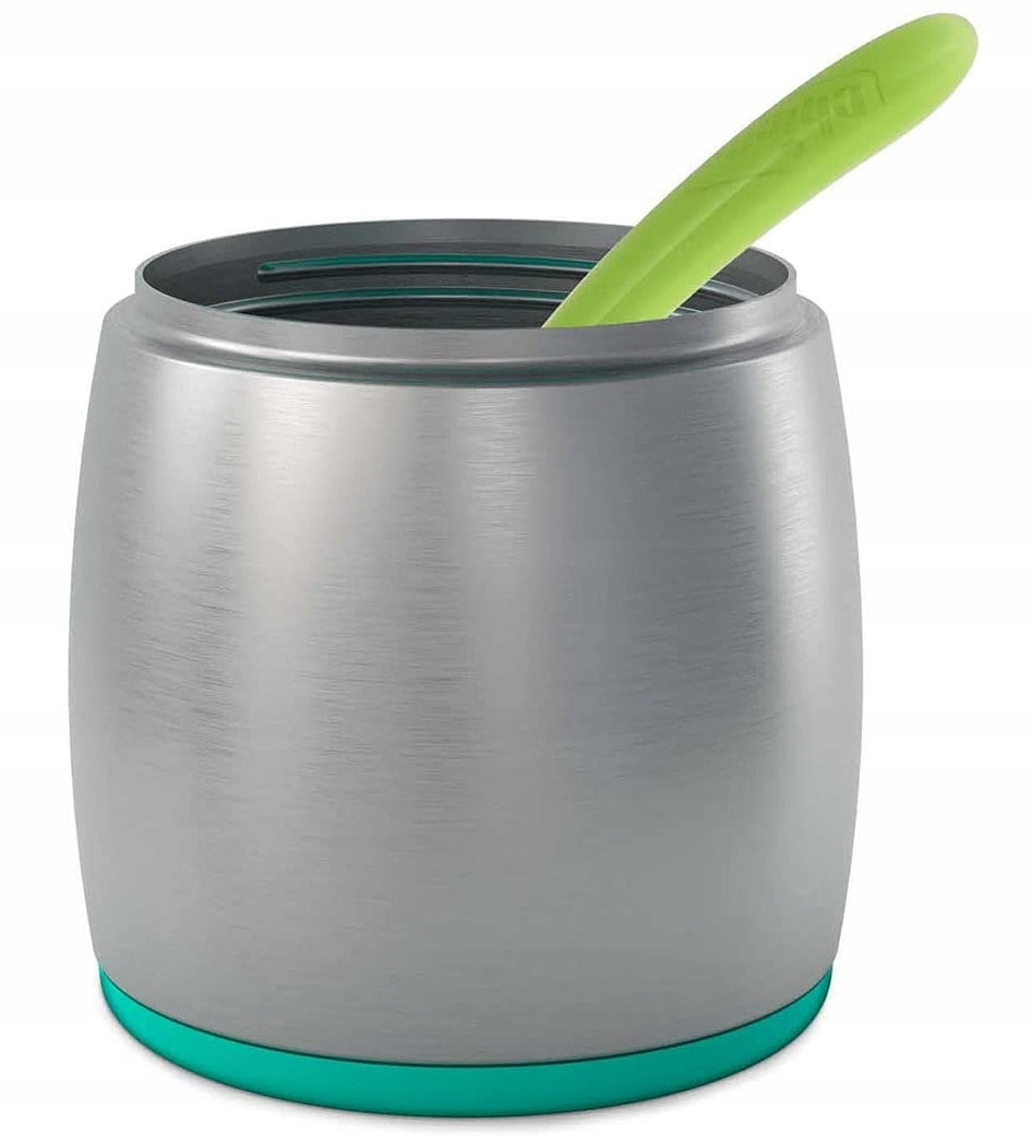 CHICCO termos ze stali 350 ml 6h, zielono-metaliczny pojemnik termiczny z łyżką dla dziecka