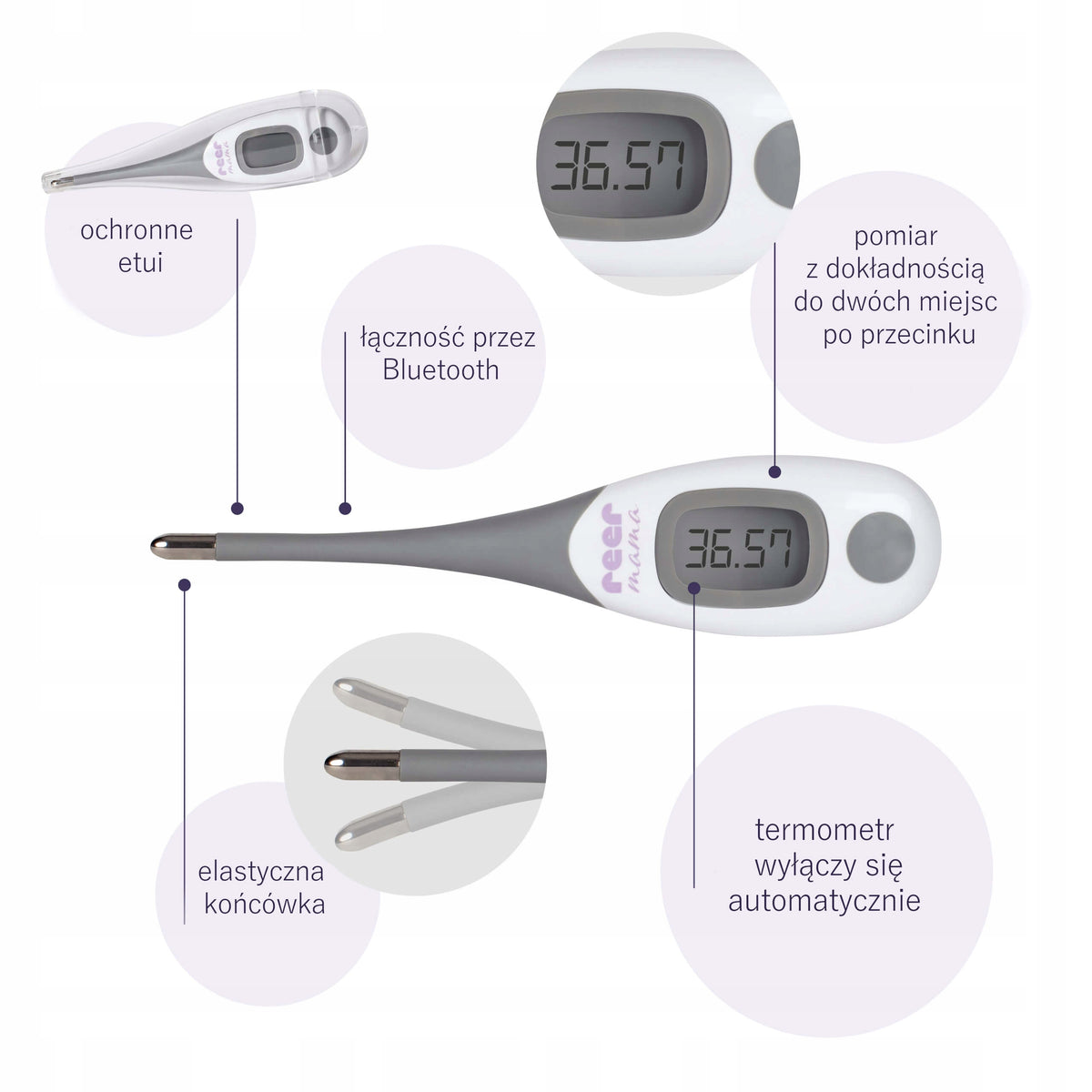 REER Mama doustny termometr elektroniczny owulacyjny Z APLIKACJĄ + etui, Bluetooth, precyzyjny pomiar