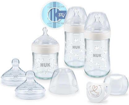 NUK Nature Sense lot de 3 biberons en verre + sucette apaisante 0+