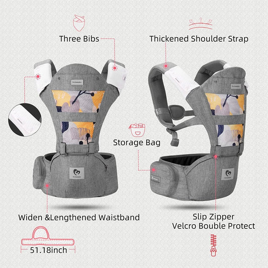 BELLABABY nosidełko ergonomiczne z pasem biodrowym 3w1 0-36msc szare, szeroki pas biodrowy i wzmocnione szelki