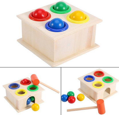 ZERODIS boîte en bois, marteau et boules 11 x 11 x 6 cm