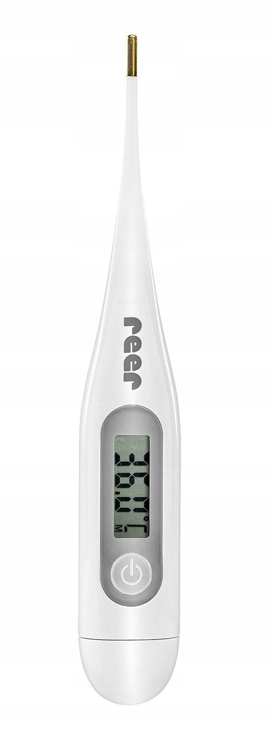 REER ClassicTemp termometr elektroniczny LCD ze złotą końcówką, biały, z podświetlanym ekranem LCD