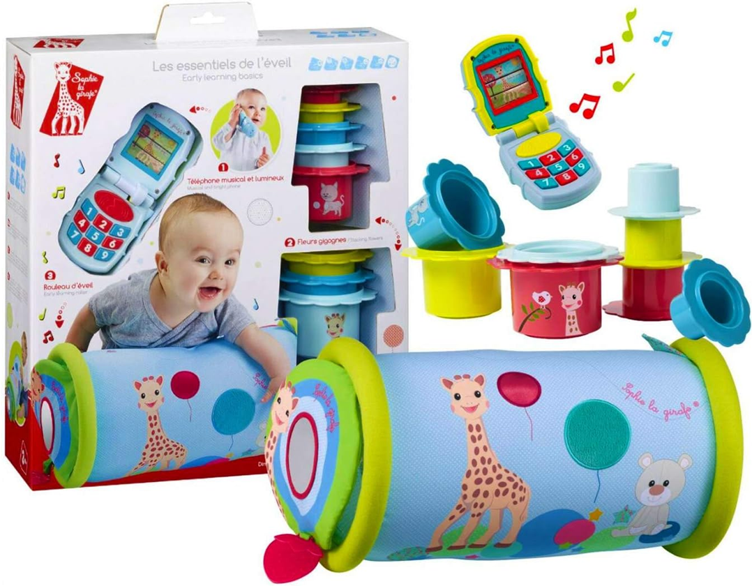 SOPHIE LA GIRAFE zestaw prezentowy rolka telefon kubeczki 10el.