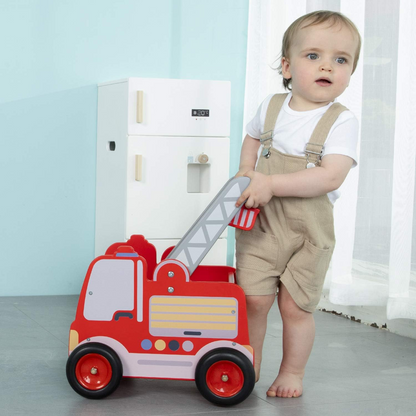 LABEBE chariot en bois CAMION DE POMPIERS 37,5 x 45 cm