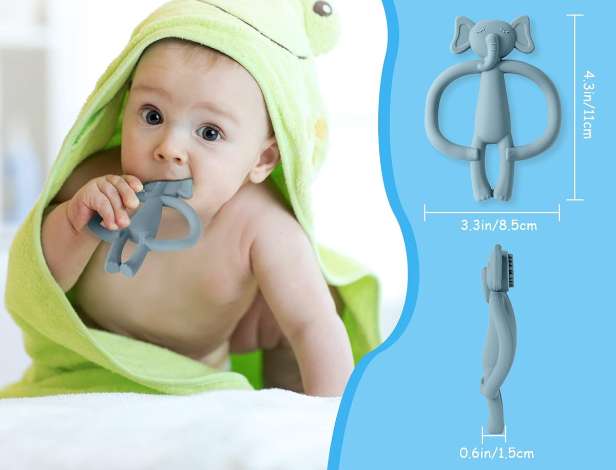VICLOON anneaux de dentition en silicone massants 3 m+ ÉLÉPHANTS 2 pièces