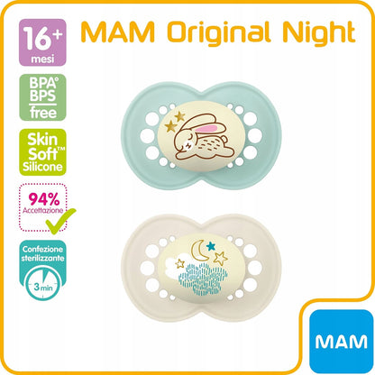 MAM ORIGINAL NIGHT smoczek uspokajający x2 16m+