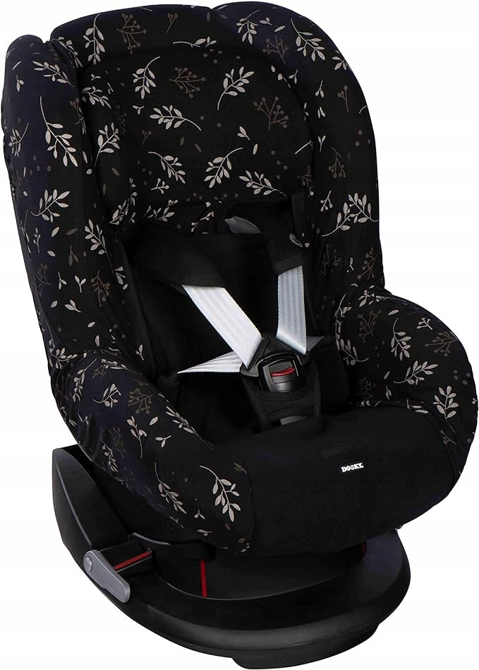 DOOKY SEAT COVER 1 pokrowiec na fotelik UNIWERSALNY, czarny wzór liści na fotelik grupy 1