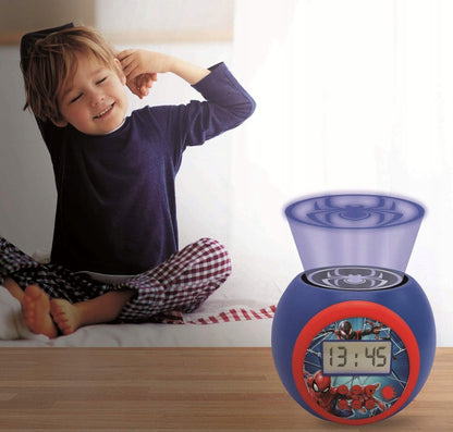 LEXIBOOK Spiderman projektor 3 kolory oraz budzik z wyświetlaczem LCD, dziecięcy budzik z projekcją Spider-Mana