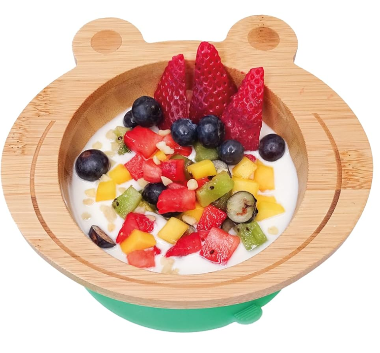 KLEINER FUCHS plato de bambú con ventosa y cuchara rana para bebés