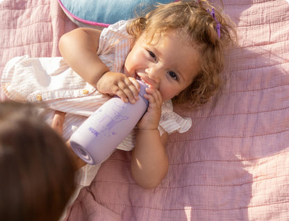 NUK Mini-Me Flip stalowa butelka ze słomką i ustnikiem 500 ml 12 m+ liliowa dla dziecka