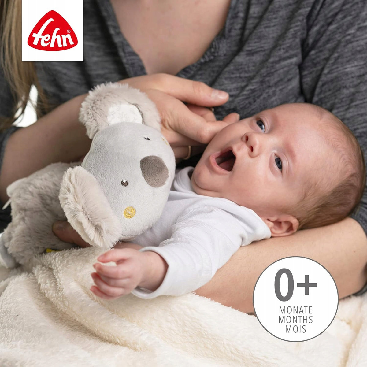 FEHN pluszowy KOALA TERMOFOR, szary termofor dla niemowląt 0+ z miękkim koala