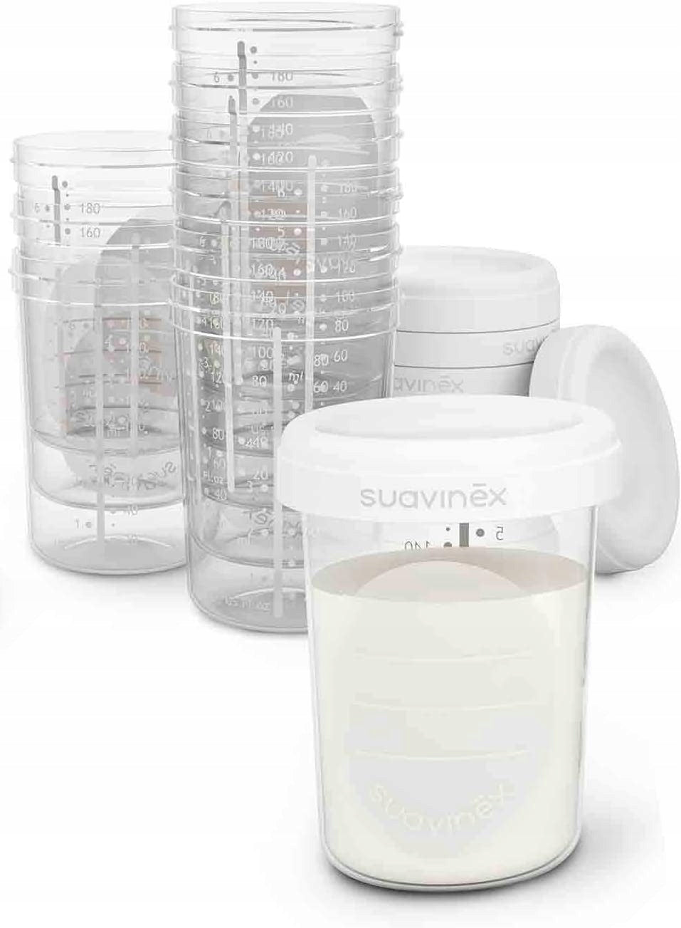 SUAVINEX pojemniki do przechowywania 10 x 200ml, zestaw 10 pojemników 200 ml do przechowywania pokarmu