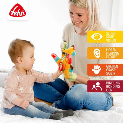 Fehn Safari pacynka sensoryczna z grzechotką – wielokolorowa Najważniejsze cechy: forma dopasowana do dziecięcej zabawy,…