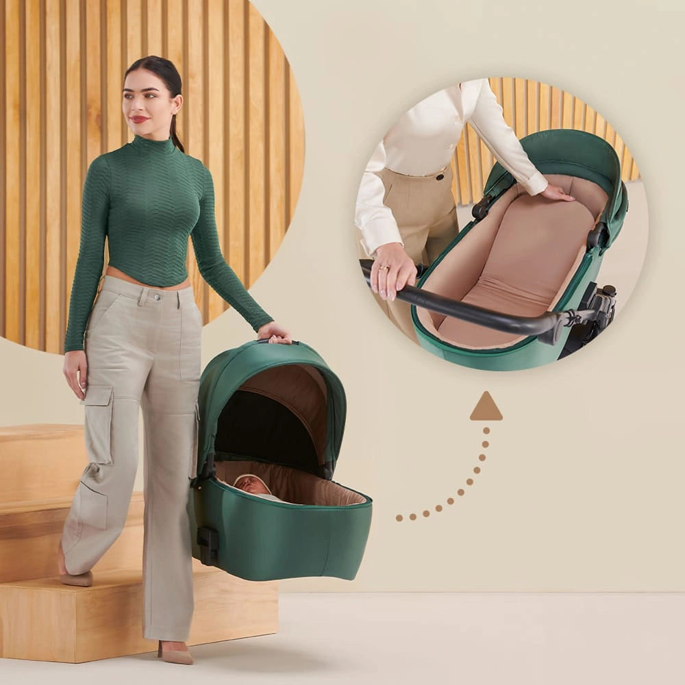 KINDERKRAFT PRIME2 PRO 3w1 wózek wielofunkcyjny do 22kg + fotelik MINK PRO – DARK GREEN – zdjęcie 10