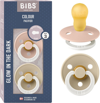 BIBS COLOUR GLOW smoczki uspokajające 2pack kauczuk 18-36 msc ŚWIECĄ