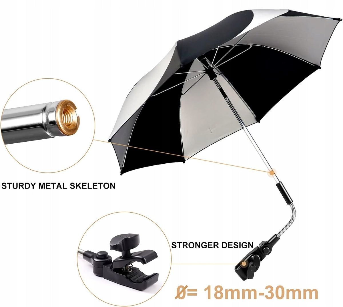 Parapluie de protection ZJ RIGHTO pour poussette, diamètre 74 cm, protection UV, imperméable