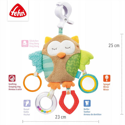 FEHN Sleepy Forest hanging toy with a rattle and clip for a stroller or car seat