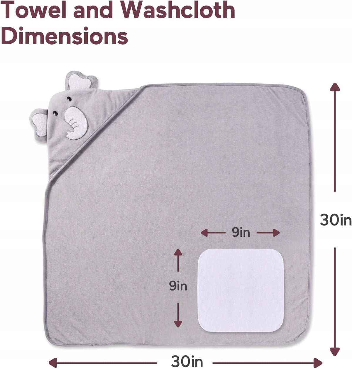 MOMCOZY lot de 2 serviettes à capuche 76x76 cm + 6 lingettes de toilette 24x24 cm