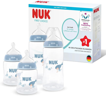 NUK First Choice set of 4 bottles, 150/300 ml, S/M teats, 0–3m+ WHALE