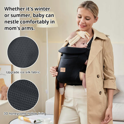 VRBABIES nosidełko ergonomiczne czarne, miękkie i przewiewne, dla dziecka 3,5-15 kg, wygodne na każdą porę roku