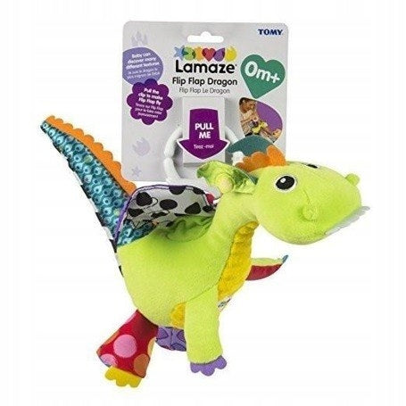 LAMAZE zawieszka zabawka sensoryczna SMOK 24 x 26 cm, zielony smok sensoryczny z kontrastowymi wzorami dla niemowląt 0+