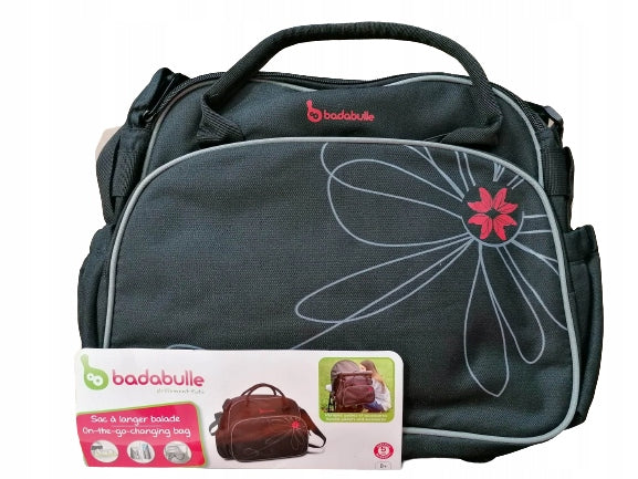 BADABULLE Vintage torba do wózka + akcesoria - czarno-różowa torba na pieluchy z kieszonkami i przegródkami