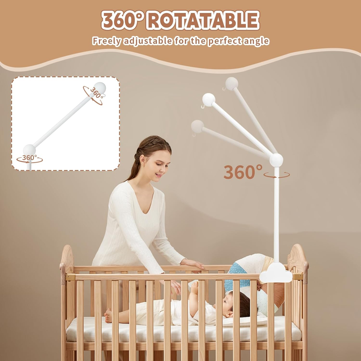 Poignée en bois pour mobile de lit bébé