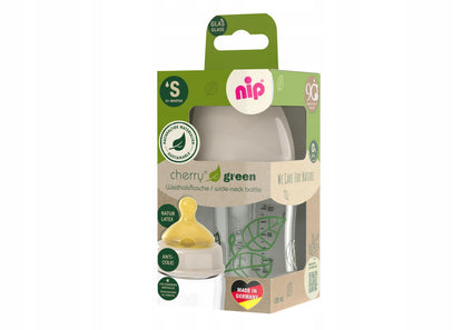 NIP Cherry Green biberón de vidrio 120 ml 0+ tetina de caucho natural S