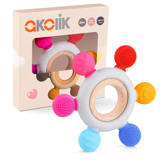 AKOLIK silikonowo-drewniany gryzak masujący 10,8 cm 3 m+ "N