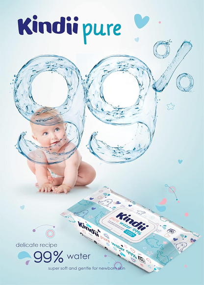 KINDII Pure Water 99 lingettes humides à l'eau x60