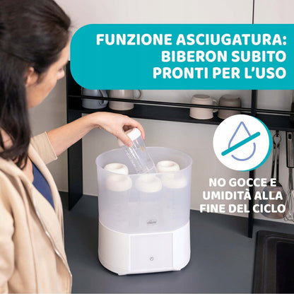 CHICCO sterylizator parowy z suszarką All in One – suszy butelki, bez kropli i wilgoci