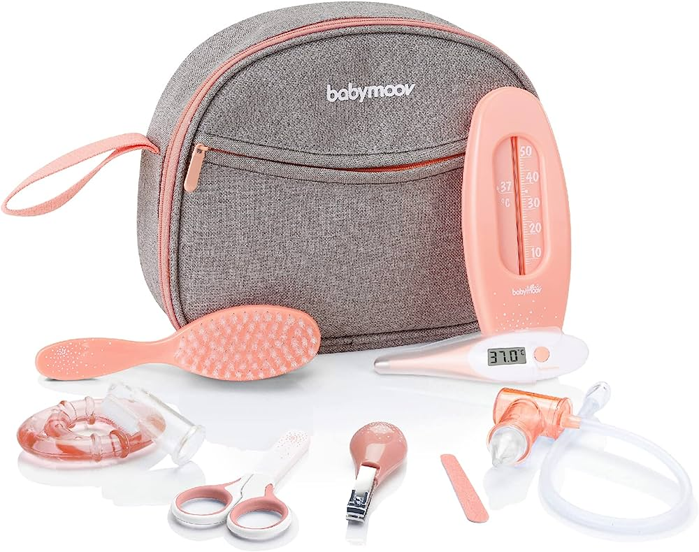BABYMOOV ZESTAW DO PIELĘGNACJI + kosmetyczka – zestaw akcesoriów do pielęgnacji niemowląt z termometrem i szczotką
