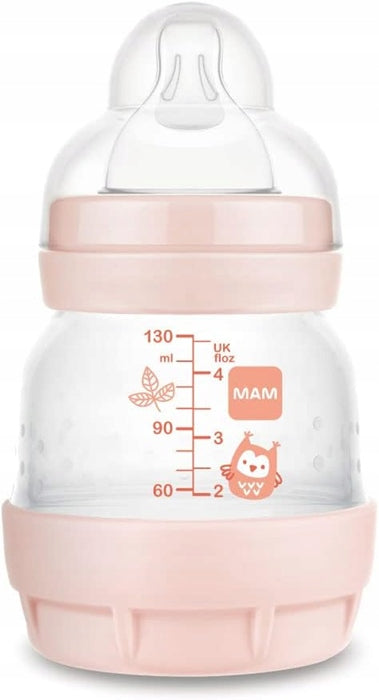 MAM Easy Start butelka antykolkowa 130ml, różowa butelka antykolkowa dla niemowląt 0 msc+, BPA free