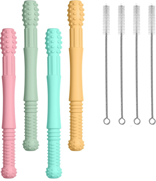 VICLOON silikonowy gryzak masujący 4 sztuki + 4 szczotkI do czyszczenia 17 cm