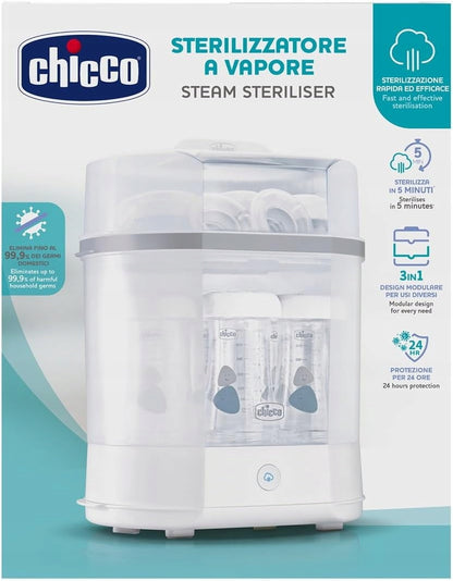 CHICCO sterylizator parowy 3w1 elektryczny, biały, do butelek i smoczków, używany, sprawny