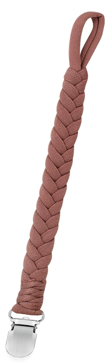 ANNHAO bawełniany łańcuszek do smoczka z klipsem 22 cm BRĄZOWY