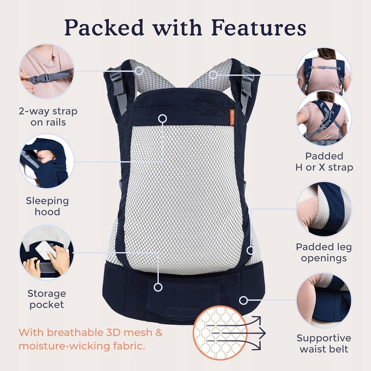 BECO TODDLER nosidełko klamrowe 9-27kg mesh 3d