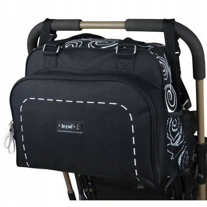 BABY ON BOARD torba na pieluchy i akcesoria SIMPLY SWIRL czarna z matą do przewijania i termicznym pokrowcem