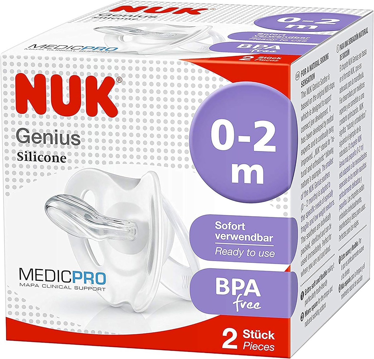 NUK Genius Medic Pro sucette apaisante x2 0-2mois