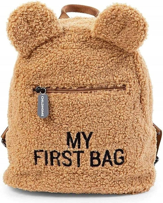 CHILDHOME My First Bag PLECAK dla dzieci miś brązowy, pluszowy plecak z uszami i dwiema komorami