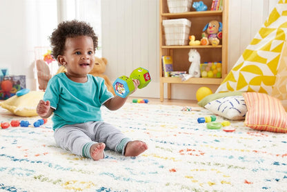 FISHER-PRICE interaktywny hantel grzechotka dźwięki światło J. NIEMIECKI