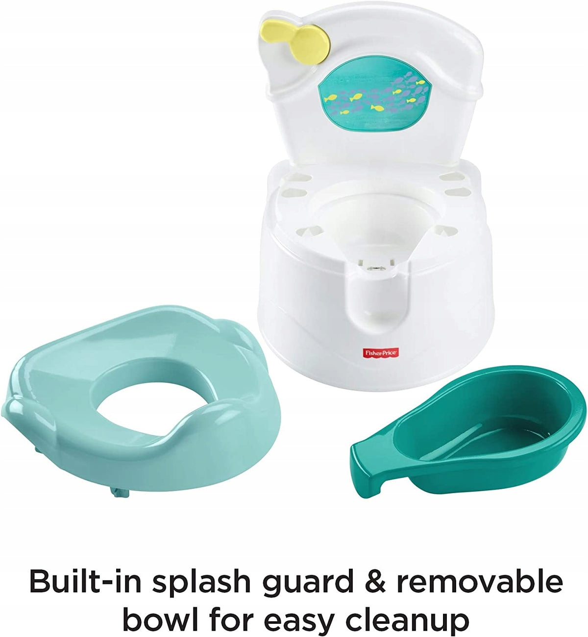 FISHER PRICE nocnik z rybkami ŚWIATŁO DŹWIĘK, interaktywny nocnik z wyjmowaną wkładką i osłoną przeciwbryzgową