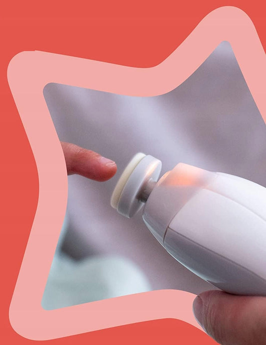 TOMMEE TIPPEE elektryczny pilnik do paznokci z lampką LED dzieci i dorośli, bezpieczne piłowanie paznokci