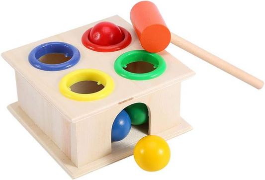 ZERODIS boîte en bois, marteau et boules 11 x 11 x 6 cm