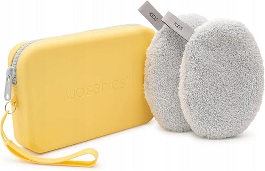 WASCHIES deux gants de toilette hypoallergéniques pour bébé + étui en silicone