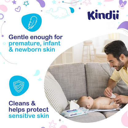 KINDII Pure Water 99 lingettes humides à l'eau x60