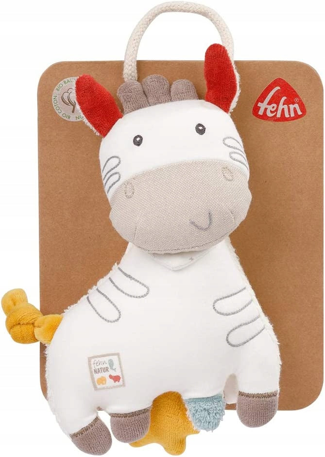 FEHN NATURE zebra di peluche con carillon in cotone biologico