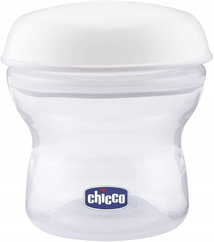 CHICCO pojemniki na mleko 4 x 150 ml + smoczek z nakrętką, biały pojemnik Natural Feeling z osłonką